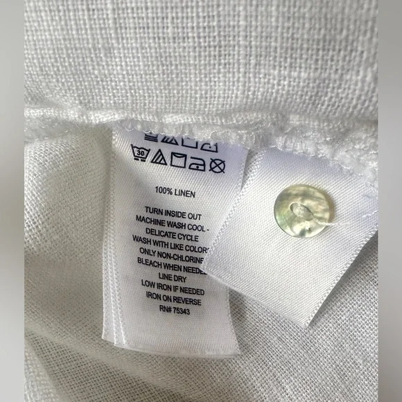 Tahari Shirt European Flax 100% Linen Womens XL White Textured Button Up Top - Picture 3 of 8